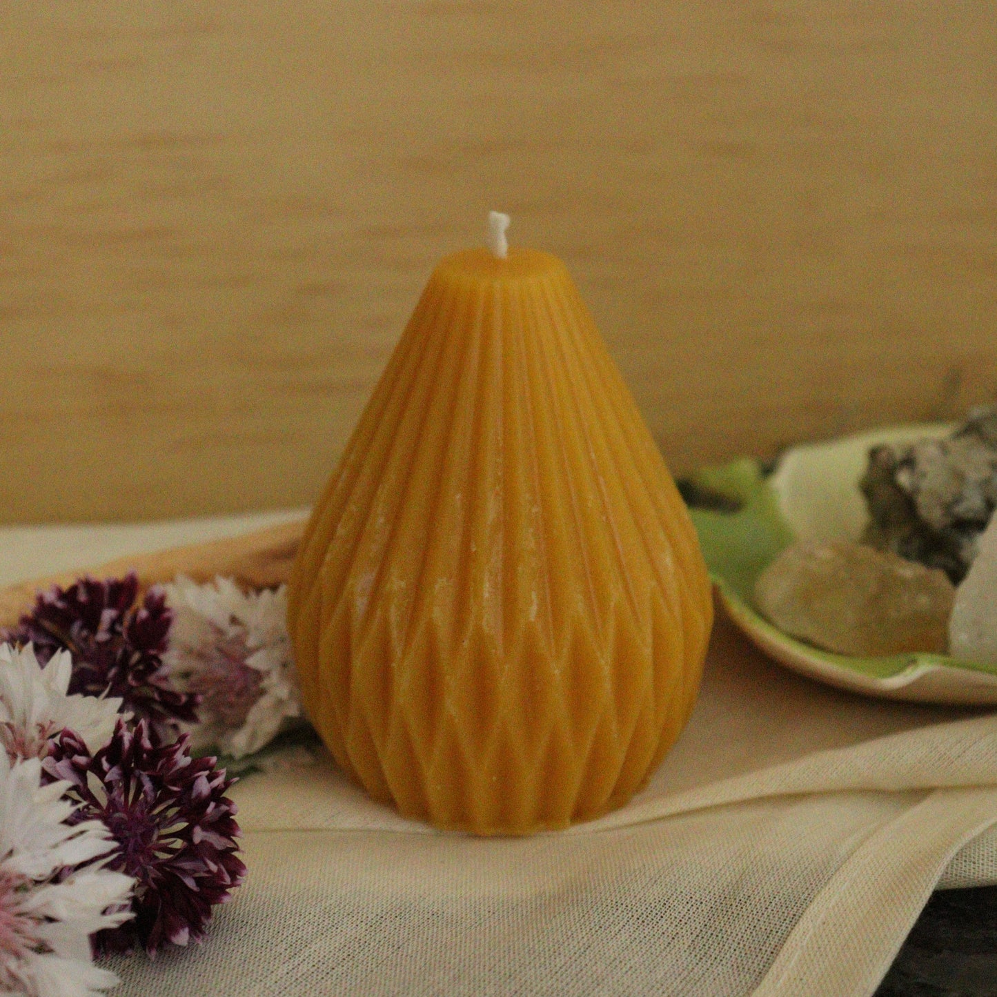 pear shaped geometric beeswax candle sage intuition