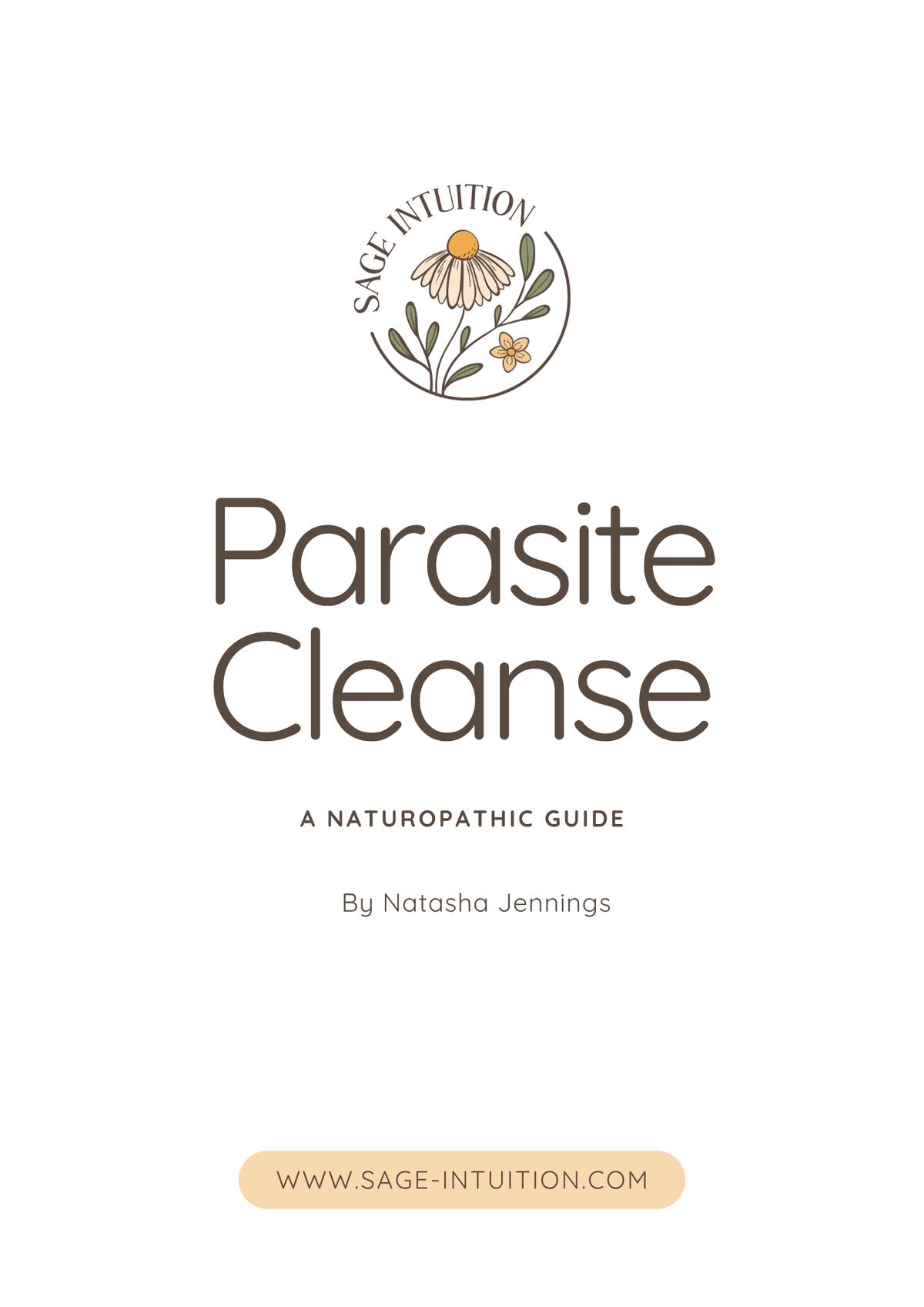 Parasite Cleanse: A Naturopathic Guide eBook cover by Natasha Jennings, featuring the Sage Intuition floral logo on a white background.